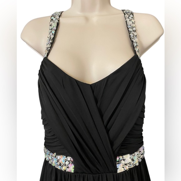 Black Formal Prom Dress with Gemstone Detailing - Picture 3 of 5